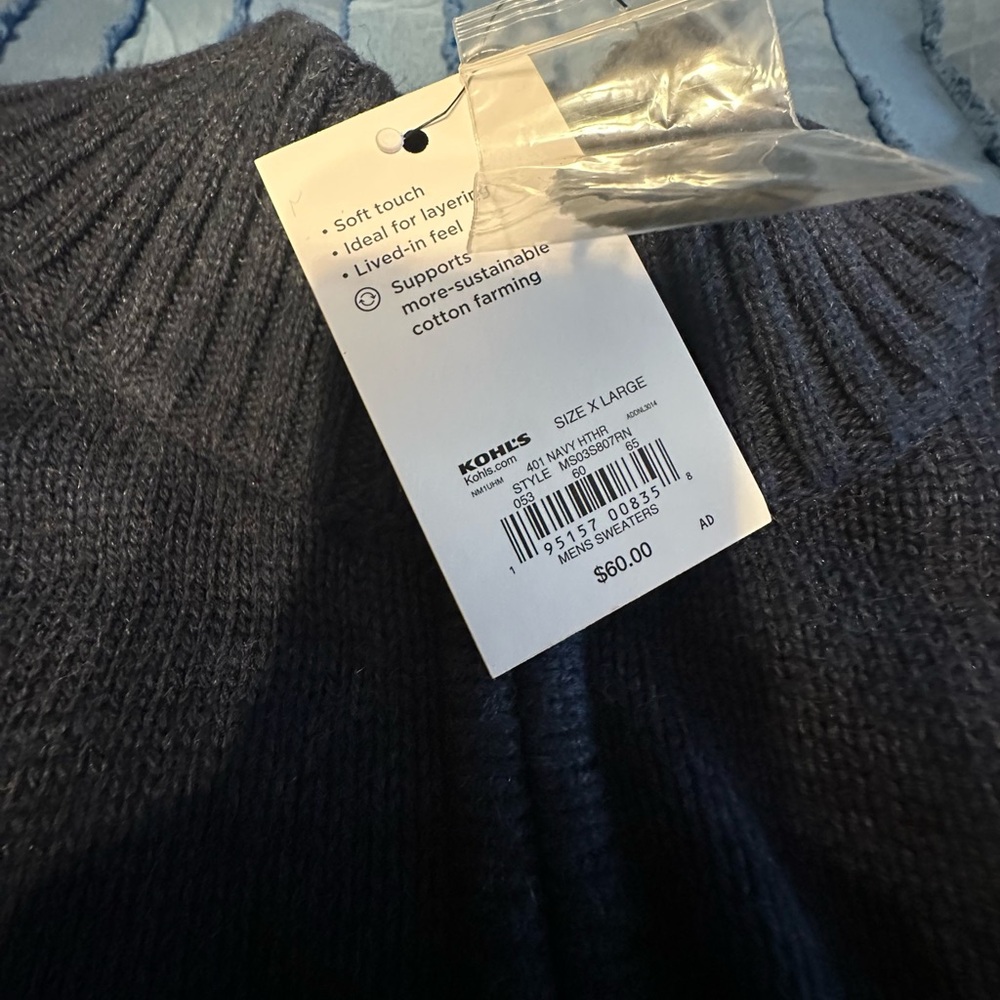 NWT Sonoma Men's Navy Zip-Neck Sweater